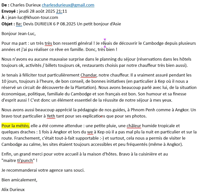 Au Cambodge météo au mois de d'août :