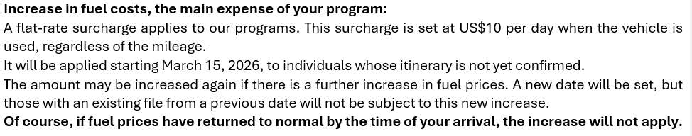 Increase in fuel costs, the main expense of your program: